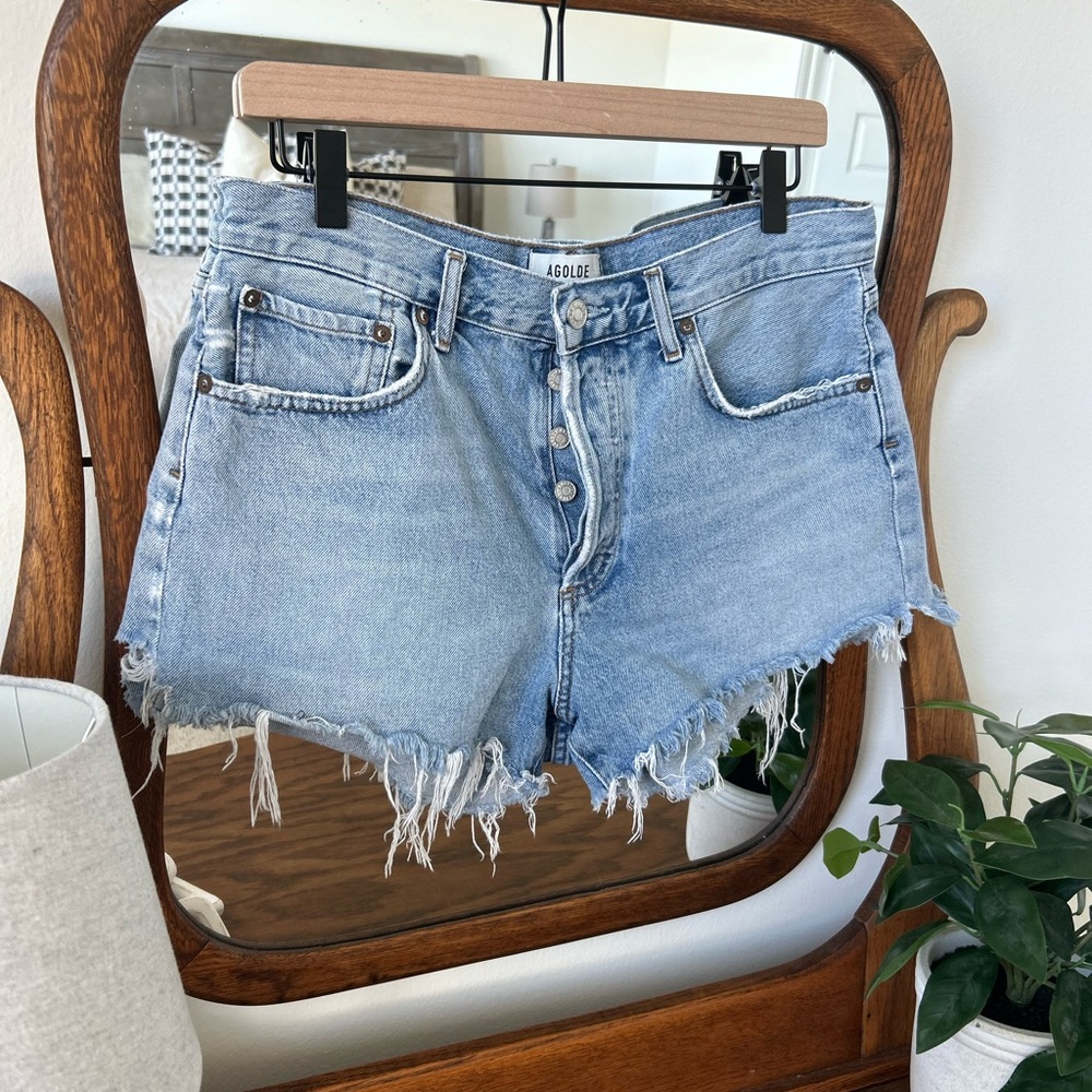 Agolde Distressed Light Blue Jean Shorts
